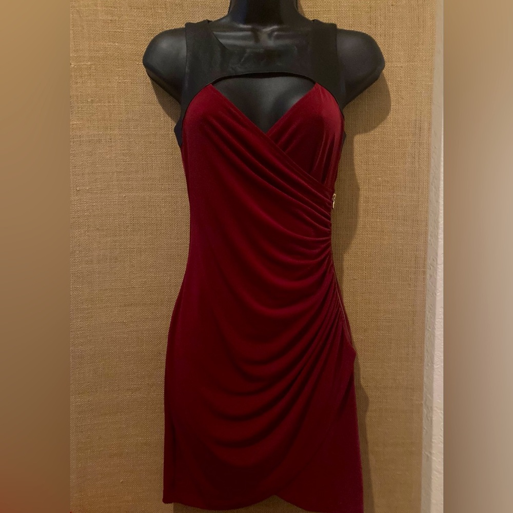 Sexy burgundy and vegan leather GUESS mini dress!